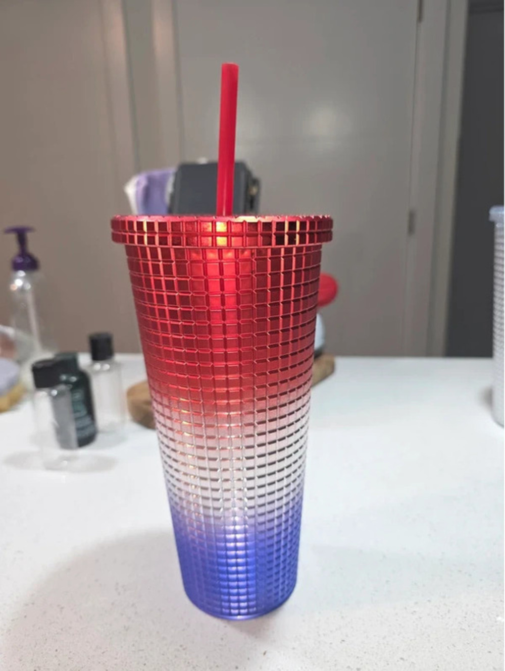 International Concepts Red White Blue Textured Tumbler with Straw